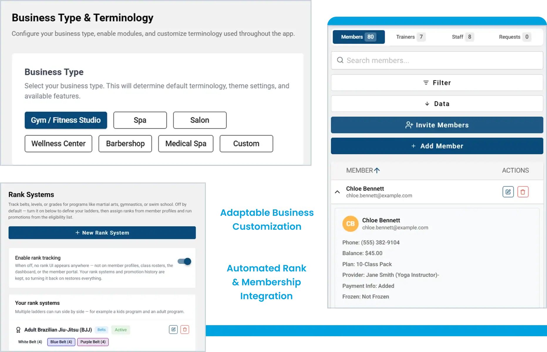 CloudGymManager gym management software dashboard mockup