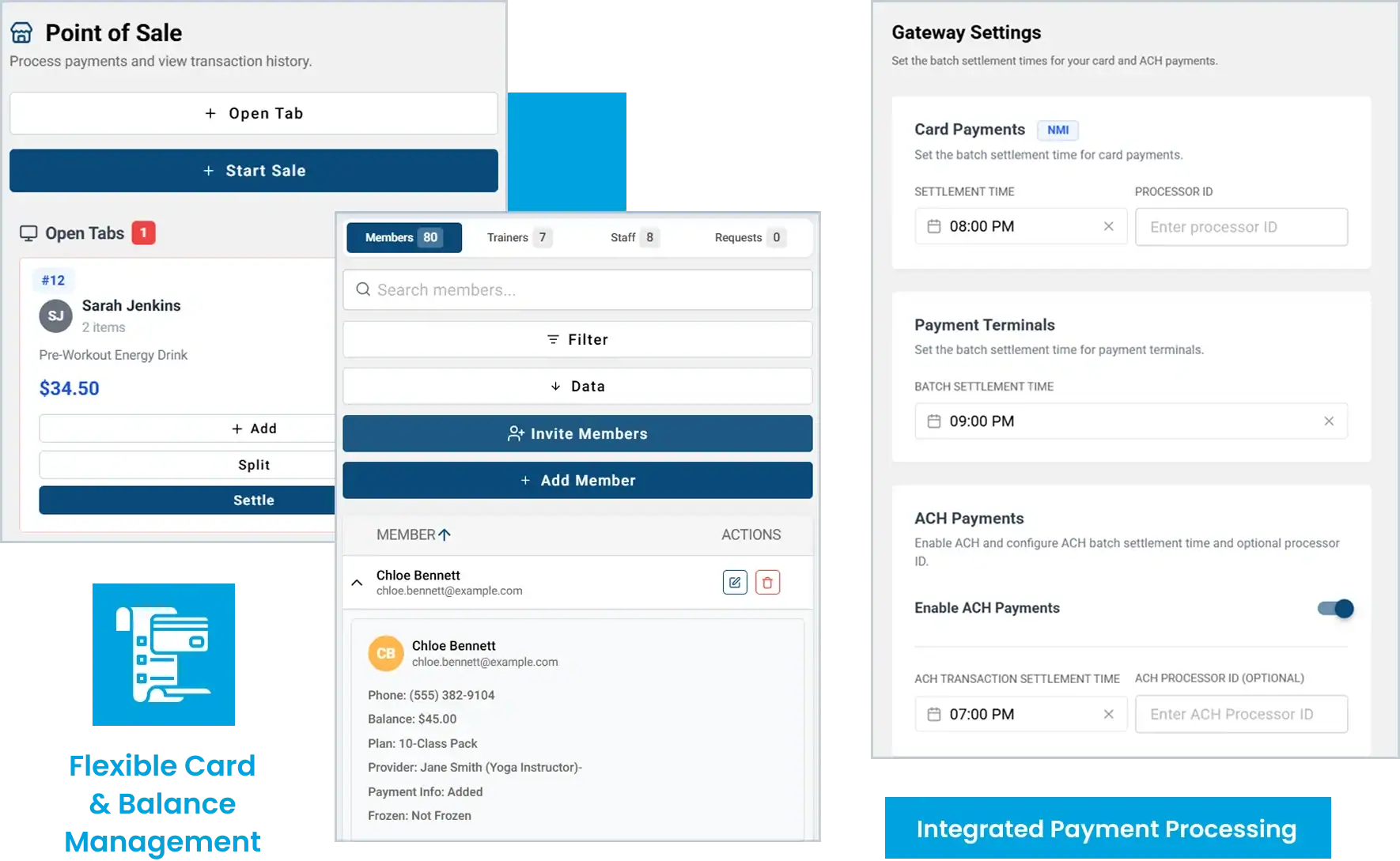 CloudGymManager integrated payments dashboard mockup